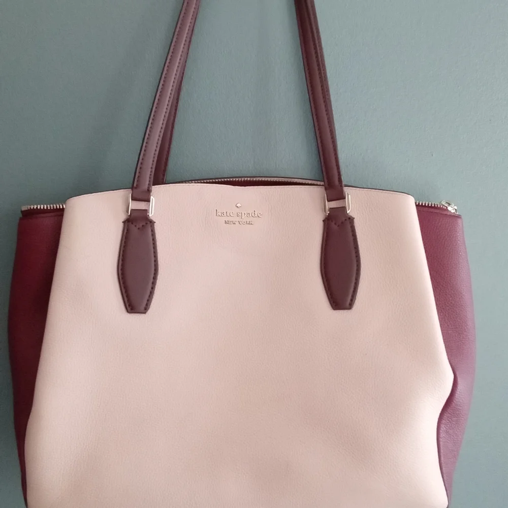 Kate Spade New‎ York Colorblock Leather Tote Bag Burgundy Cream